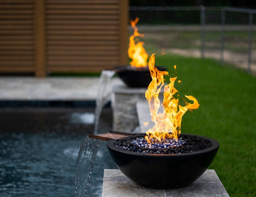 Modern fire pit poolside