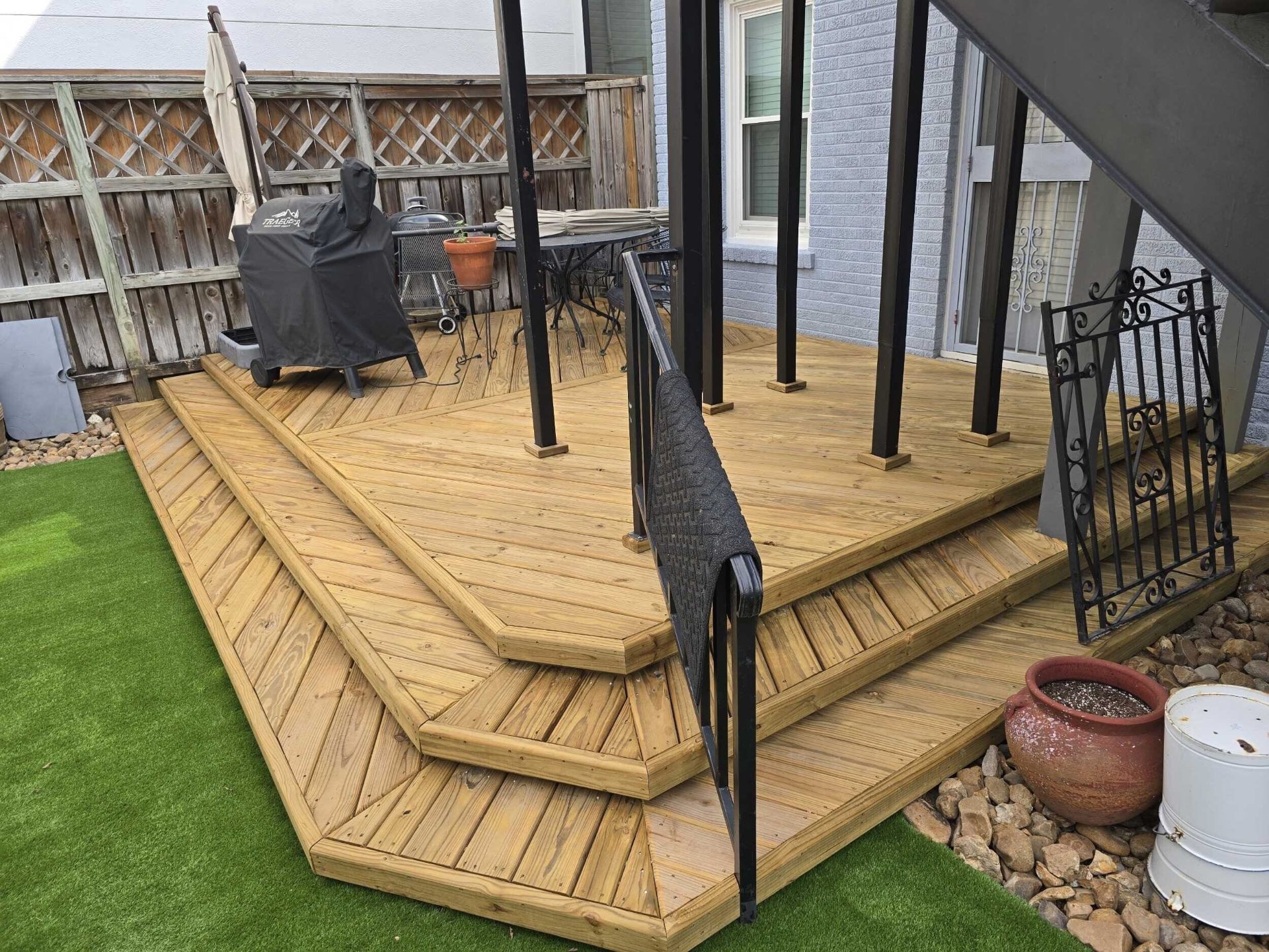 Custom wood deck with staircase