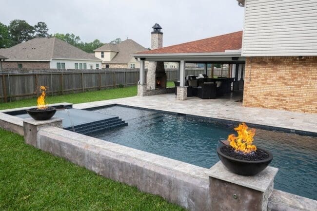 custom pool with fire feature in houston