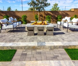 Rear Patio Conversation Area With Fire Pit And Chairs custom conversation area with outdoor fire pit